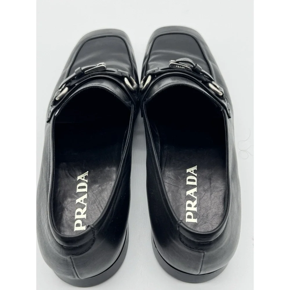 Prada Black Leather Buckle‎ Loafers Men's US 7 Made in Italy New In Box - Picture 9 of 13